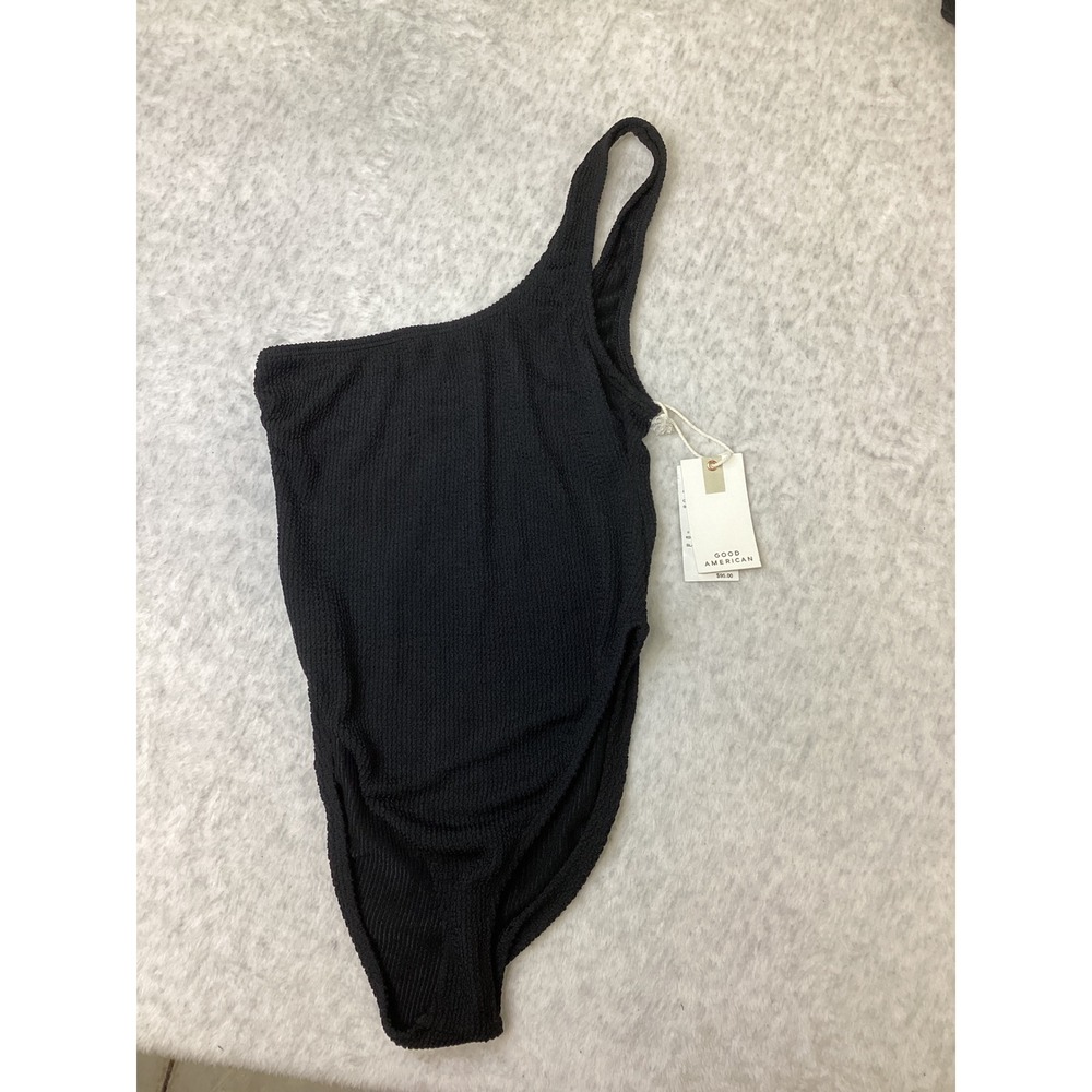 Good American Always Fits One Shoulder One Piece Swimsuit Black GSW0337 Size 1/2